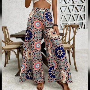 Ladies' Vacation Style Floral Print Wide Leg Pants